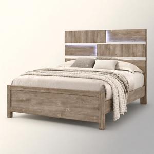 Cadre de lit plateforme King Size blanc crème moderne avec éclairage LED, mobilier de chambre principale contemporain en bois d'ingénierie - Product Image 1