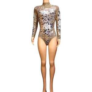 Nouveau argent <span class=keywords><strong>or</strong></span> miroir justaucorps danse Costumes luxe Club scène Cosplay enfants Sexy discothèque robe ensembles latins faits Spandex - Product Image 1