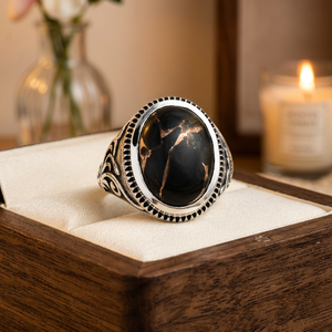Best Quality Handmade Copper <b>Black</b> Turquoise Gemstone Bezel Setting <b>Rings</b> 925 Sterling Silver Vintage Fashion Jewelry Wholesale - Product Image 5
