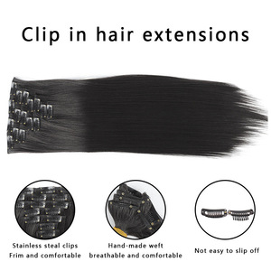 Extensions de cheveux lisses en sept pièces, 18-32 pouces, densité 200 %, en fibre Kanekalon, invisibles, à clipser, pour l'exportation - Product Image 2