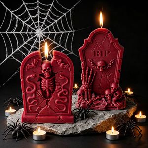 Vela aromática de Halloween con forma de lápida, esqueleto, calavera, serpiente y murciélago, vela artesanal para decoración de fiestas, decoración del hogar, regalo festivo - Product Image 1