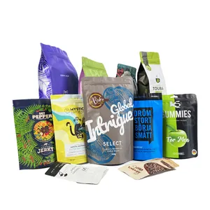 Custom Eco Friendly Recyclable Clear Zipper Pouch Flat Bottom Transparent Bags Coffee Bean Packaging Bags