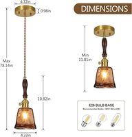 Luminaire suspendu vintage en verre ambré, hauteur réglable, lampes en verre faites à la main, luminaire suspendu pour îlot de cuisine avec poignée en bois