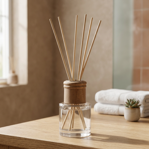 MZJF Diffuseur à bâtonnets en verre rond 50 ml avec bouchon en bois naturel, fait main, sans alcool, dure 1 mois pour parfumer la maison - Product Image 4