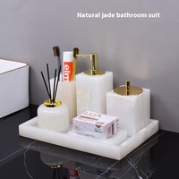 YUSHI Modern White Jade Square Tablett mit Tissue Box Lotion Flasche Vierteiliges Luxus Marmor Badezimmer Set für Hotel Badezimmer