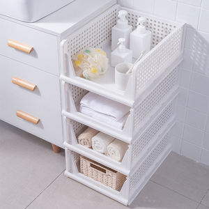 Organisateur de placard empilable pour vêtements, boîte de rangement en <span class=keywords><strong>plastique</strong></span> pliable avec rail coulissant pour armoire - Product Image 5