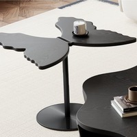 Table basse en bois massif en forme de nuage irrégulier avec rangement, design minimaliste, table d'appoint moderne pour salon