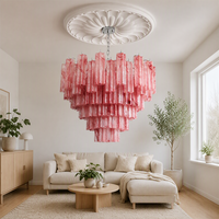 Lustre en fer à étages avec verre ondulé, moderne, coloré, LED, hauteur réglable, lampe suspendue centrale pour salon et villa, protection oculaire