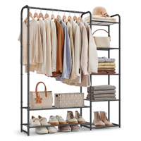 Porte-manteau SONGMICS avec étagères de rangement, armoire légère en acier pour chambre à coucher