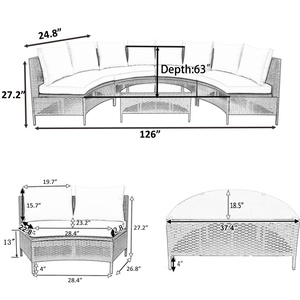<span class=keywords><strong>Set</strong></span> di Mobili da Esterno Contemporaneo in 5 Pezzi con Tavolo in Vetro Temperato e Divano Semicircolare in Rattan PE Marrone - Product Image 5