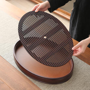 Bandeja ovalada para té con drenaje, de bambú, pequeña mesa para preparar té en seco para uso en el hogar y la oficina, tipo con almacenamiento de agua, mesa de té Kung Fu - Product Image 1