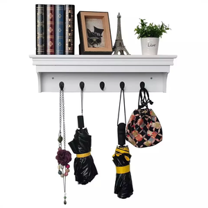 Estante de Pared de Madera, Estante Flotante de Esquina con Ganchos, con Certificado - Product Image 1