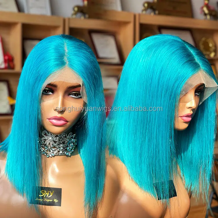 नीले रंग मानव बाल wigs कुंवारी छल्ली गठबंधन बाल पारदर्शी फीता 150% घनत्व 13*4 hd फीता विग स्टॉक बिक्री जहाज के लिए तैयार