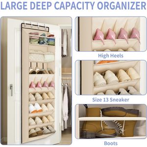 Organisateur de chaussures à suspendre sur la porte, 8 niveaux, poches profondes, pour rangement dans le placard, beige - Product Image 2