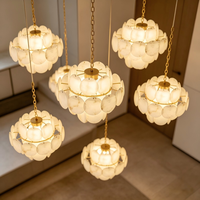 Lustre LED rond en cuivre doré et albâtre, suspension suspendue E14 CRI 90, éclairage à 360 degrés pour villa