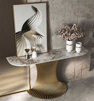Table console d'entrée italienne de luxe, base en métal doré argenté, table de porche d'entrée, table d'appoint moderne pour couloir, armoire décorative