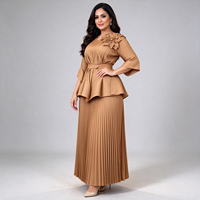 Robe islamique deux pièces brodée de fleurs, taille peplum, jupe plissée, tenue de fête modeste islamique africaine