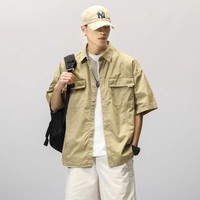 Chemise de travail pour homme, style fonctionnel d'été, chemise de travail à manches courtes 5/4, chemise décontractée ample pour homme, chemise à demi-manches pour couple