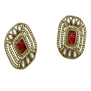 Ensemble Kundan de luxe élégant plaqué or pour femmes collier Polki classique avec boucles d'oreilles bijoux de mariage de créateur - Product Image 2