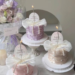 ของตกแต่งเค้กวันแม่ น้ำผึ้งและรสหวาน ประดับด้วยไหมมุก โบว์มุก สำหรับตกแต่งเค้ก - Product Image 5