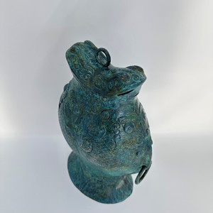 Bronze Zun ancien conteneur de vin artisanal en métal chinois conception de poisson jumeau unique navire entier imite la forme poisson jumeau délicieusement - Product Image 6