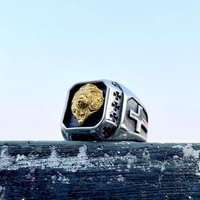 Bague Tempusort en acier inoxydable plaqué or vintage avec tête de lion pour homme, idéale pour les fêtes et les anniversaires - Vente en gros de bijoux de mode