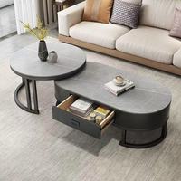 Table basse ovale en pierre de luxe contemporaine avec rangement, satisfaction garantie, mobilier haut de gamme