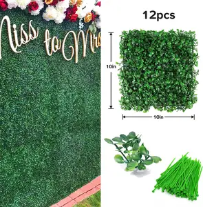 Panel kayu pagar buatan tanaman kotak hijau imitasi perlindungan UV layar Privasi tanaman buatan dinding penggunaan luar ruangan dalam ruangan