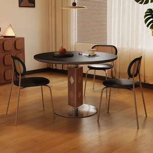 Mesa de Comedor Redonda de Madera Maciza con Bordes Corrugados, Diseño Retro para Hogar, Cafetería o Bar - Product Image 3