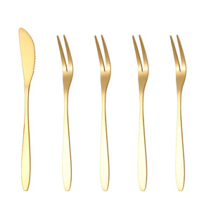 Ensemble de fourchettes à fruits en acier inoxydable, deux dents, pour dessert, gâteau, petite fourchette, plaqué or, couteau à gâteau de lune, fourchette à fruits, logo personnalisé - Product Image 5