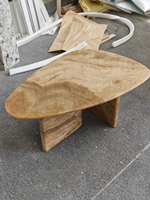 Table d'appoint en onyx blanc persan naturel, table d'appoint ovale irrégulière en pierre, décoration de salon, table en pierre couleur café