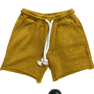 Men's Black Solid Glitter Dot Print Button Fly <b>Shorts</b> with <b>Tassel</b> Casual Mid Waist Knitted Cotton Breathable High Street - Product Image 5