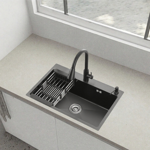 Fregadero de Cocina Rectangular de Acero Inoxidable Negro de un Solo Tazón, para Instalar Bajo Encimera, con Escurridor Integrado - Product Image 3