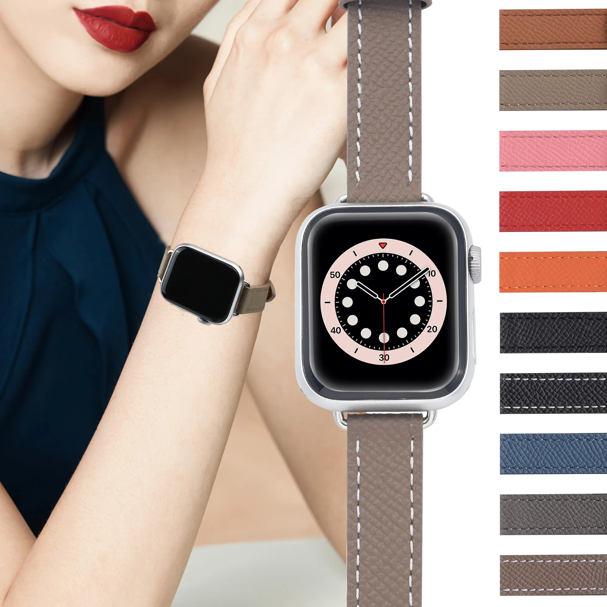 Luxury Charm Slim Palms Pattern Women iWatch 1 2 3 4 5 6 7 SE Genuine Leather Watch Band Strap For Apple