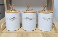 Wholesale Ceramic Sugar Canister with Bamboo Lid and Gold Reindeer Ribbed Ceramic Tea Canisters Use for Room Kitchen Storage Jar