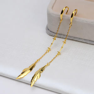 Boucles d'oreilles en argent Wenchi S925 avec plume et support vide pour perle de 8-13 mm, style baroque, taille 3 mm, accessoires de Chine 16232 pour femmes - Product Image 2