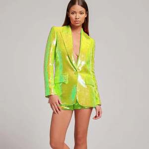 Conjunto de Dos Piezas de Moda para Mujer, Chaqueta <span class=keywords><strong>Blazer</strong></span> Brillante con <span class=keywords><strong>Lentejuelas</strong></span>, Manga Larga, Un Botón, Pantalones Cortos, Traje Elegante - Product Image 2