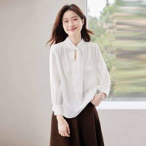 Women's Red Satin Blouse Long Sleeve Wrap Tie Office Shirt Solid Color Polyester Q9974 - Product Image 2