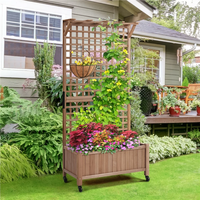 Jardinière surélevée Combohome avec roues, bac à plantes mobile en bois de sapin avec treillis pour légumes et fleurs