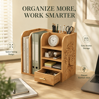 Organizador de Escritorio de Bambú de Marca Propia con Múltiples Compartimentos para Archivos, Bolígrafos y Artículos de Papelería, para el Hogar, la Oficina o el Estudio