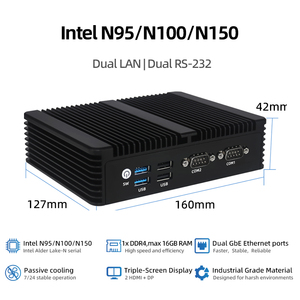 มินิพีซี Win 10 <span class=keywords><strong>11</strong></span> รองรับ Dual LAN ใช้เป็นเซิร์ฟเวอร์ ระบบฝังตัว Linux Router X86 N95/N100/N150  ไร้พัดลม สำหรับอุตสาหกรรม  พร้อมฟังก์ชั่นไฟร์วอลล์ Opnsense  พอร์ต RS232 COM - Product Image 1