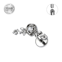 Anting-anting labret bunga titanium G23 zircon vintage berulir dalam, cincin bibir Toposh ASTM F136, perhiasan grosir untuk tindik helix.