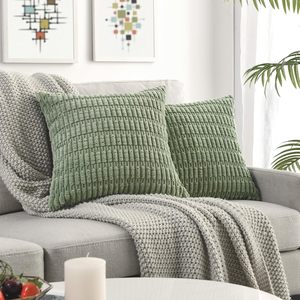 Housses de <span class=keywords><strong>coussin</strong></span> décoratives en velours côtelé doux rayé carré housses de <span class=keywords><strong>coussin</strong></span> ferme moderne décor à la maison pour canapé-lit de printemps - Product Image 1