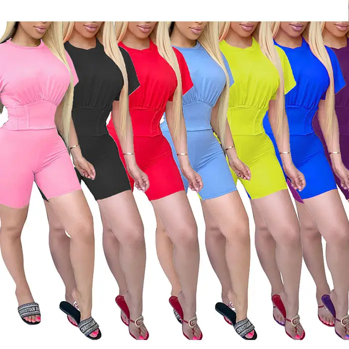 2020 आकस्मिक सेट महिला गर्मियों कमर आकार के लिए लघु 2 टुकड़ा सेट महिलाओं के वस्त्र ग्रीष्मकालीन
