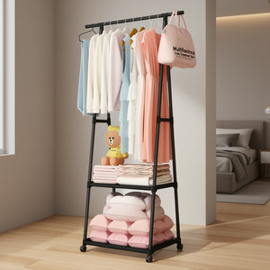 Multifunctional Freestanding Coat Rack With Three-Layer Storage <b>Shelves</b> For Bedroom Clothing Organization, Carbon Steel Metal Fr - Product Image 2