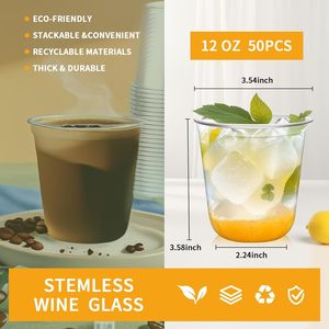 Copas de <span class=keywords><strong>Vino</strong></span> Desechables sin Tallo de 12 oz, <span class=keywords><strong>Vasos</strong></span> de Plástico Transparente para Fiestas, Bodas, Cumpleaños, Cócteles, Decoraciones Navideñas - Product Image 2