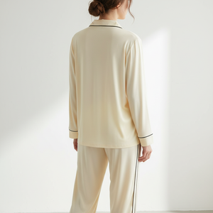 <span class=keywords><strong>Pyjama</strong></span> pour femmes 100% coton Ensemble en satin crème Chemise à manches longues Pantalon Ensemble assorti pour couple Vêtements de <span class=keywords><strong>d</strong></span>étente pour la maison <span class=keywords><strong>Pyjama</strong></span> en satin pour femmes - Product Image 6