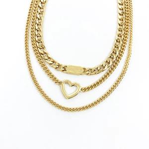 Collar de Moda 2026 con Colgante de Diamantes en Forma de Corazón, Cadena Cubana de Doble Capa para Mujeres Modernas con Dijes - Product Image 4