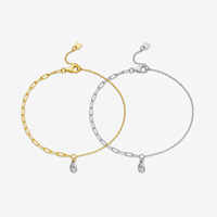 Gelang Rantai Paperclip Berlapis Emas 18K dan Rhodium Perak FUAMAY 925 dengan Liontin CZ Bentuk Buah Pir untuk Wanita, Perhiasan Berkualitas Grosir