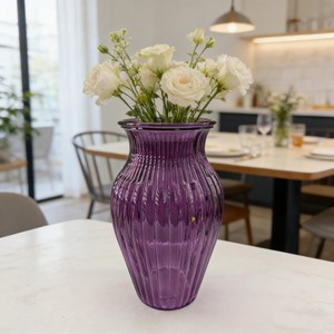 Vaso <span class=keywords><strong>in</strong></span> <span class=keywords><strong>Vetro</strong></span> Alto Scanalato Viola, Vaso Decorativo per Fiori con Design Scanalato per Casa, Pavimento, Matrimoni, Vendita all'Ingrosso - Product Image 3
